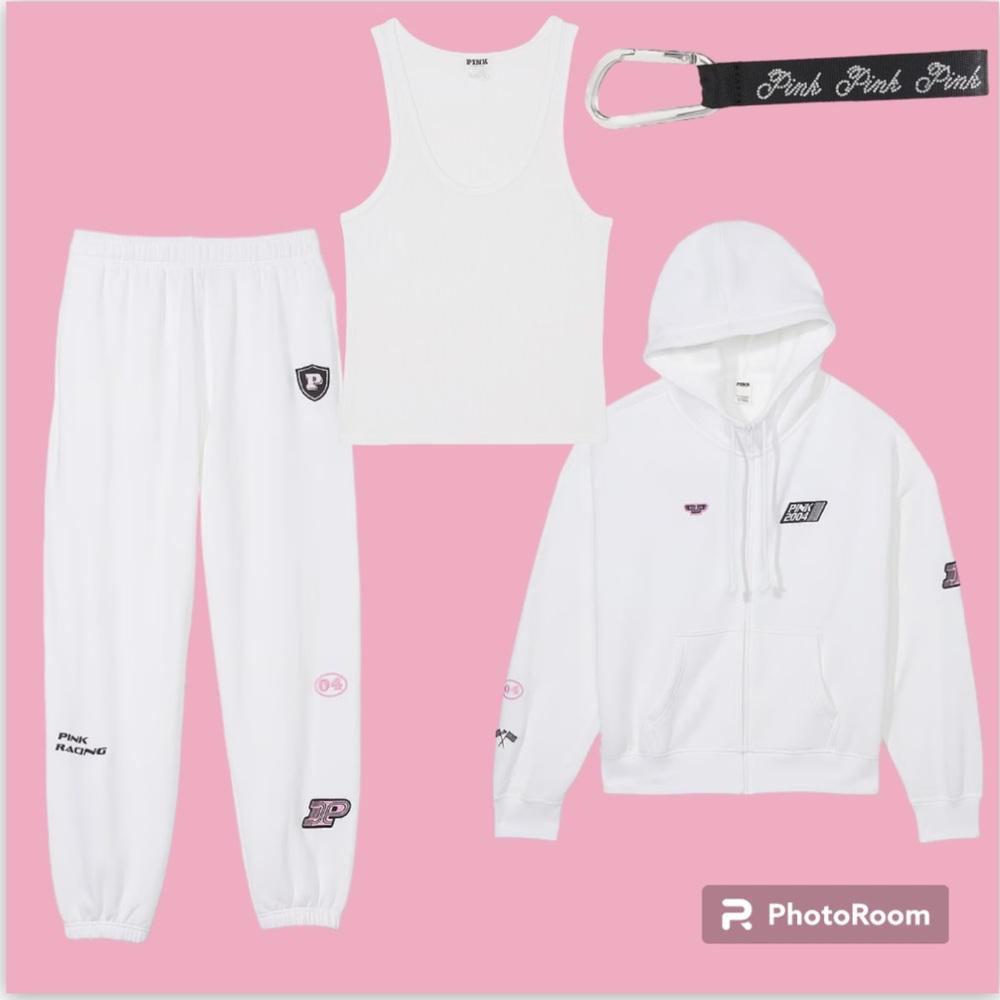 PINK RACING 4 Piece SMALL OPTIC WHITE FULL-ZIP HOODIE BUNDLE